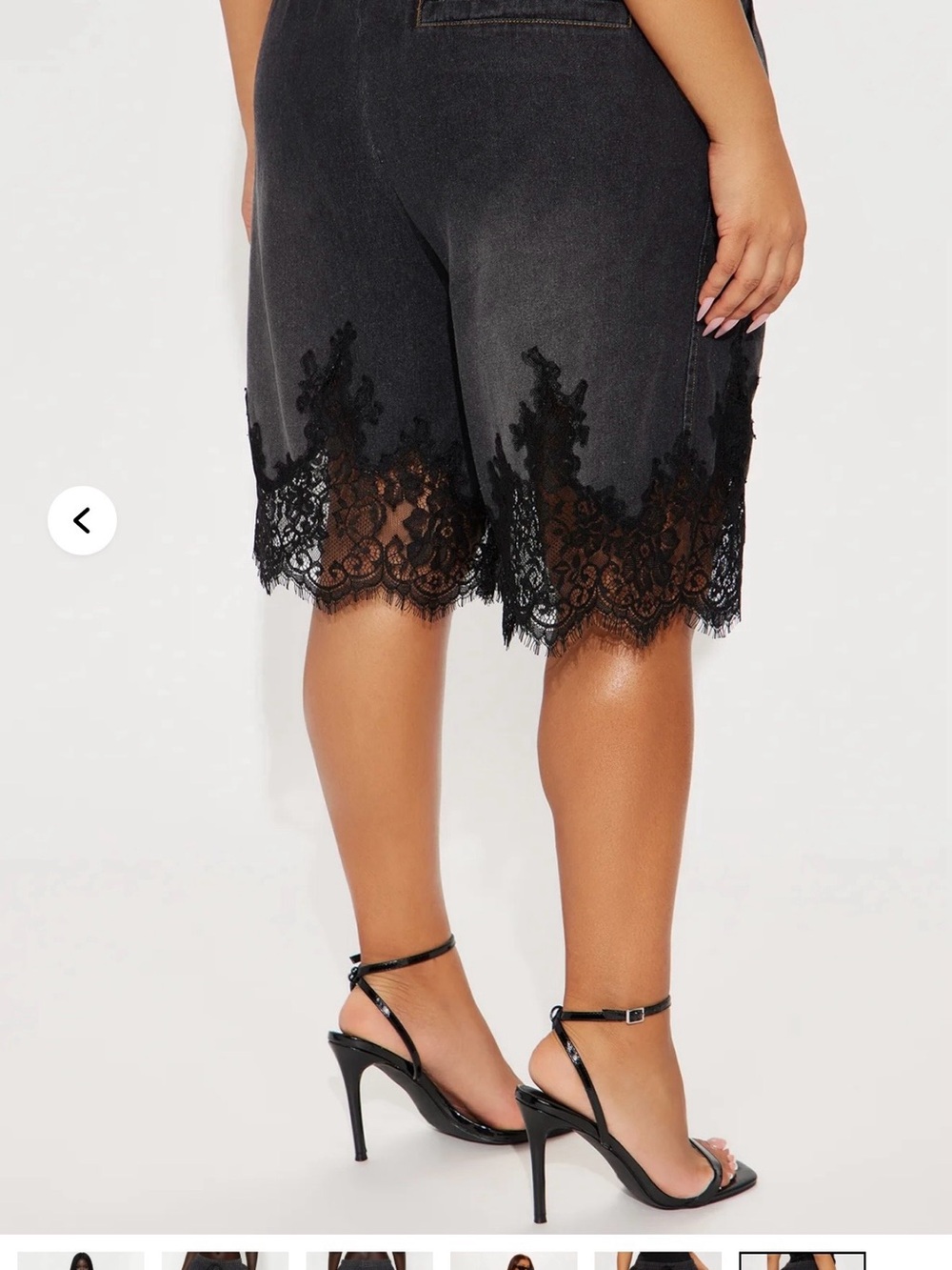 Fashion Nova Black Lace-Trim Bermuda Denim Shorts NWT